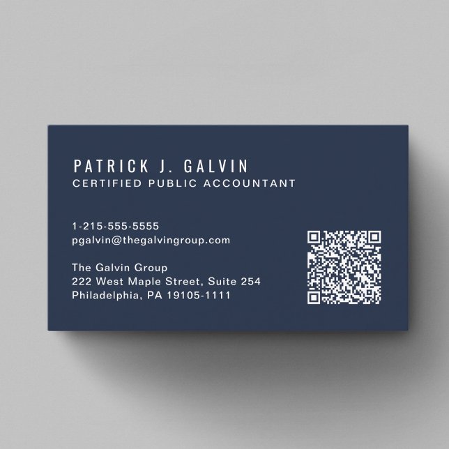 Carte De Visite Code QR comptable CPA Bleu (CPA Accountant QR Code Blue Business Card)