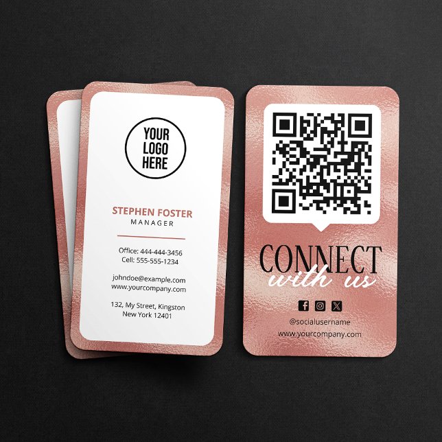 Carte De Visite Code QR Connectez-vous avec nous Média social Rose (Créateur téléchargé)