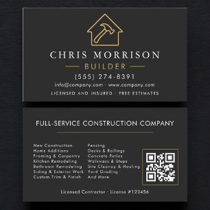 Carte De Visite Code QR Construction Builder Noir Or