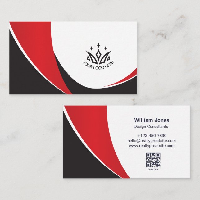 Carte De Visite Code QR Consultant d'Entreprise Moderne Rouge et N (Devant / Derrière)