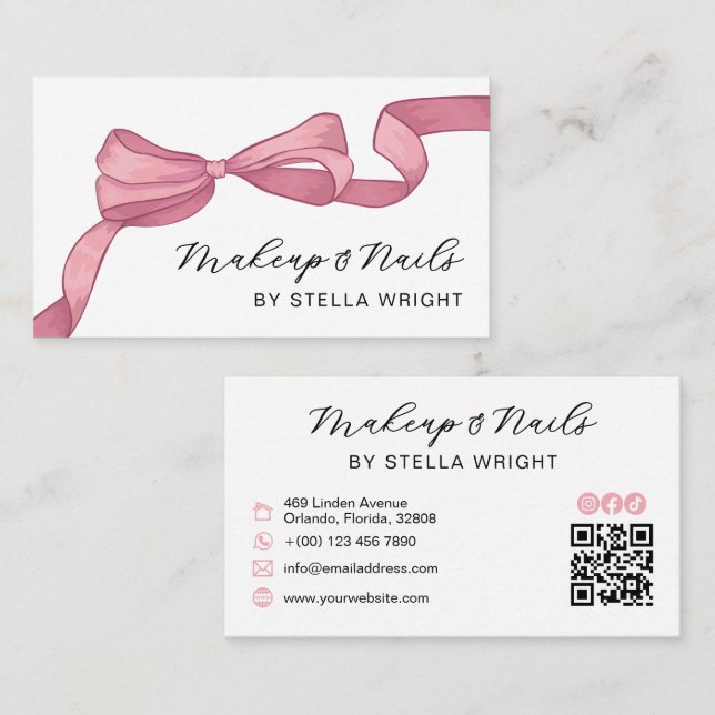 Carte De Visite Code QR Coquette Rose Beauté (Devant / Derrière)