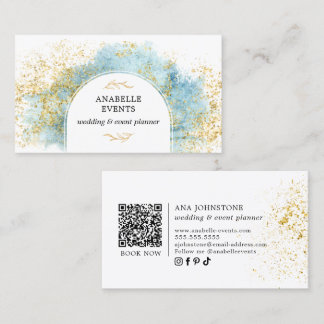 Carte De Visite Code QR couleur or bleu | Réseaux sociaux