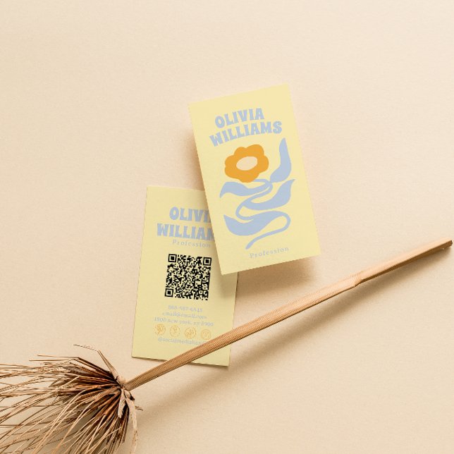 Carte De Visite Code QR couleur pastel rétro bohème floral (Créateur téléchargé)