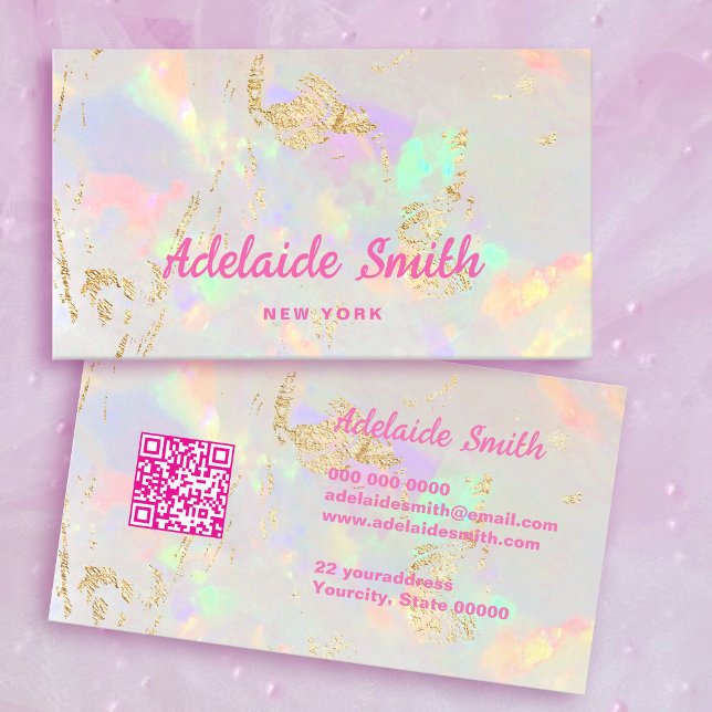 Carte De Visite code QR couleurs pastel texture opale (Créateur téléchargé)