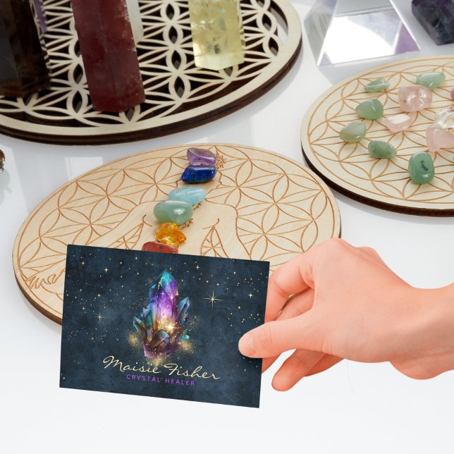 Carte De Visite Code QR Cristal Guérisseur Reiki Étoiles Célestes (Créateur téléchargé)