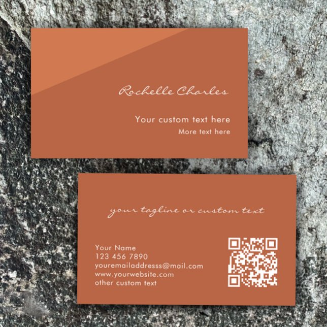 Carte De Visite Code QR Cuivre Élégant Moderne  (Customize this stylish business card template. Copper elegant simple QR code calling card.)