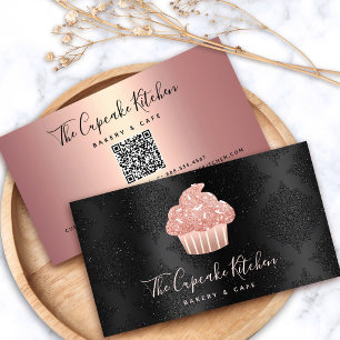 Carte De Visite Code QR Cupcake Pailleté Or Rose Boulangerie sur F