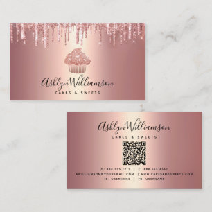 Carte De Visite Code QR Cupcake Rose Gold Paillettes Gouttes de Bo