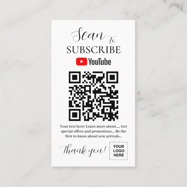 Carte De Visite Code QR d'abonnement Youtube (Devant)