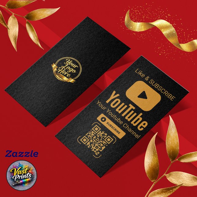 Carte De Visite Code QR d'abonnement YouTube Black Gold (Black Gold YouTube Subscribe QR Code Business Card)