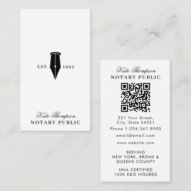 Carte De Visite Code QR d'agent de signature de notaire élégant et (Devant / Derrière)
