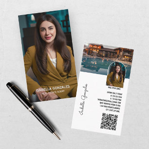 Carte De Visite Code QR d'agent immobilier de collage de photo mod