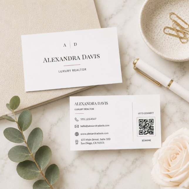 Carte De Visite Code QR d'agent immobilier de luxe minimal (Créateur téléchargé)