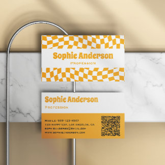 Carte De Visite Code QR damier ondulé orange moderne