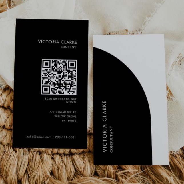 Carte De Visite Code Qr d'arc noir et blanc vertical consultant (Créateur téléchargé)