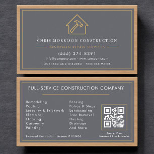 Carte De Visite Code QR d'artisan polyvalent Construction Bois Pro
