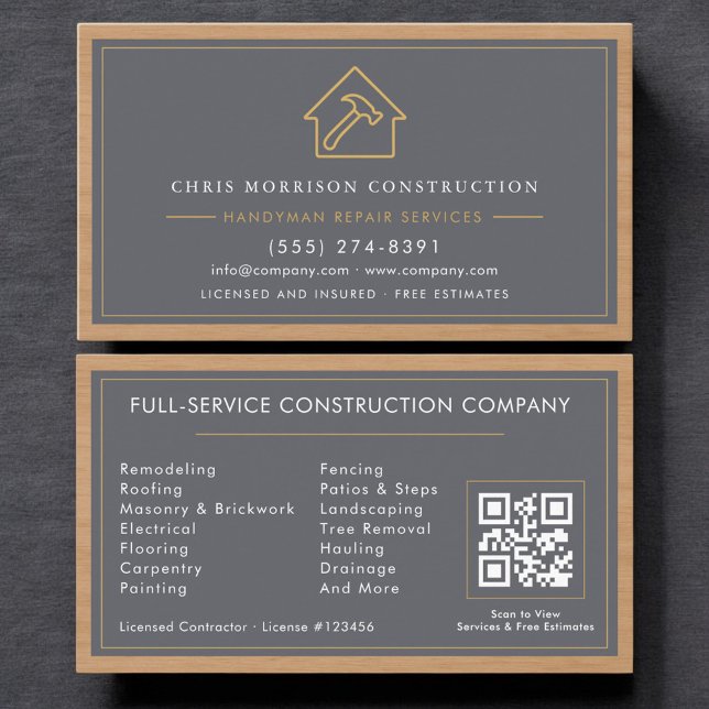 Carte De Visite Code QR d'artisan polyvalent Construction Bois Pro (Créateur téléchargé)