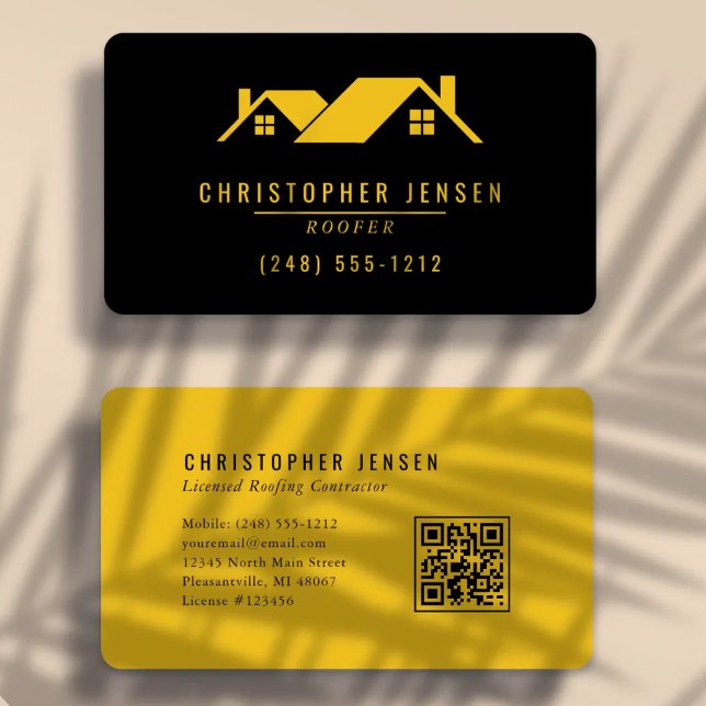 Carte De Visite Code QR d'artisan Toiture Simple Gras Noir Jaune A (Créateur téléchargé)