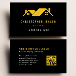 Carte De Visite Code QR d'artisan Toiture Simple Noir Jaune