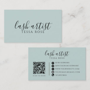 Carte De Visite Code QR d'artiste de cils Bleu Vert poussiéreux