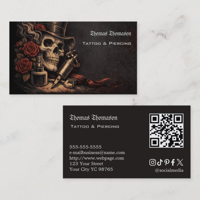 Carte De Visite Code QR d'artiste de tatouage  (Devant / Derrière)