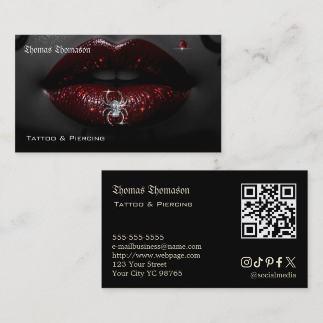 Carte De Visite Code QR d'artiste de tatouage  (Devant / Derrière)