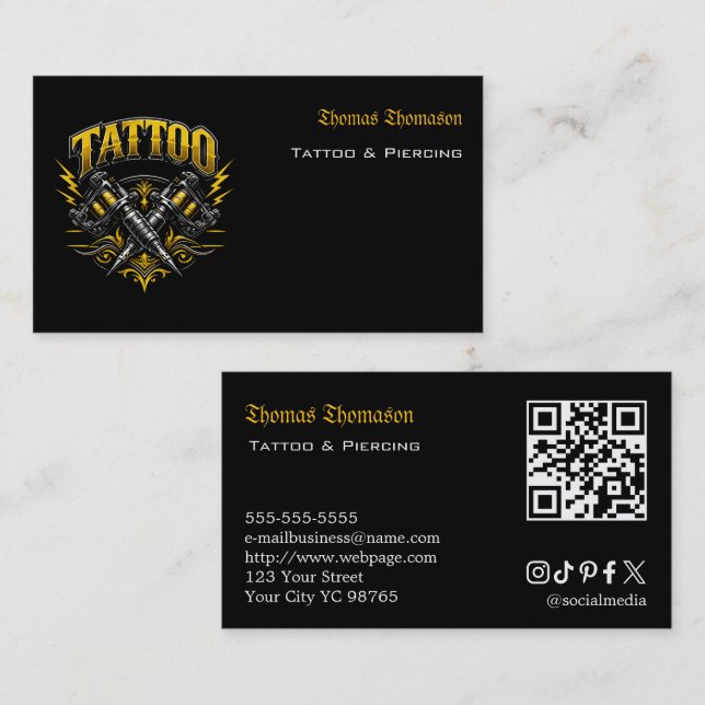 Carte De Visite Code QR d'artiste de tatouage  (Devant / Derrière)