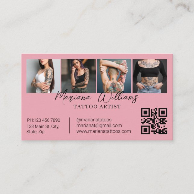 Carte De Visite Code QR d'artiste de tatouage tendance 4 Collage p (Devant)