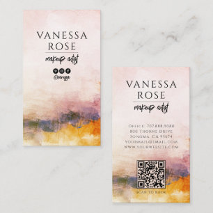 Carte De Visite Code QR d'artiste en maquillage à l'aquarelle abst