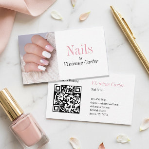Carte De Visite Code QR d'artiste en onglerie rose blush blanc mod