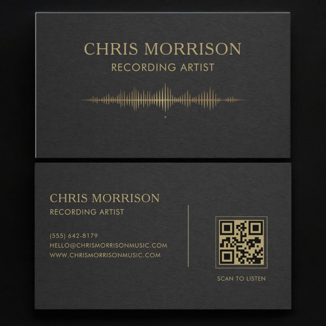 Carte De Visite Code QR d'artiste enregistreur Black Gold (Créateur téléchargé)