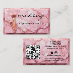 Carte De Visite Code QR d'artiste maquilleuse en marbre rose or él
