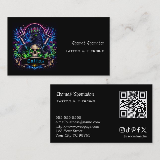 Carte De Visite Code QR d'artiste tatoueur  (Devant / Derrière)