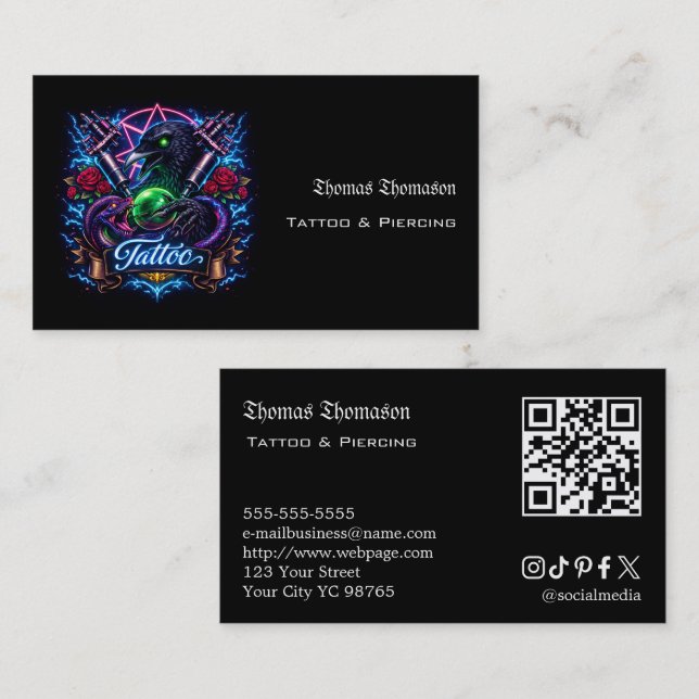 Carte De Visite Code QR d'artiste tatoueur  (Devant / Derrière)
