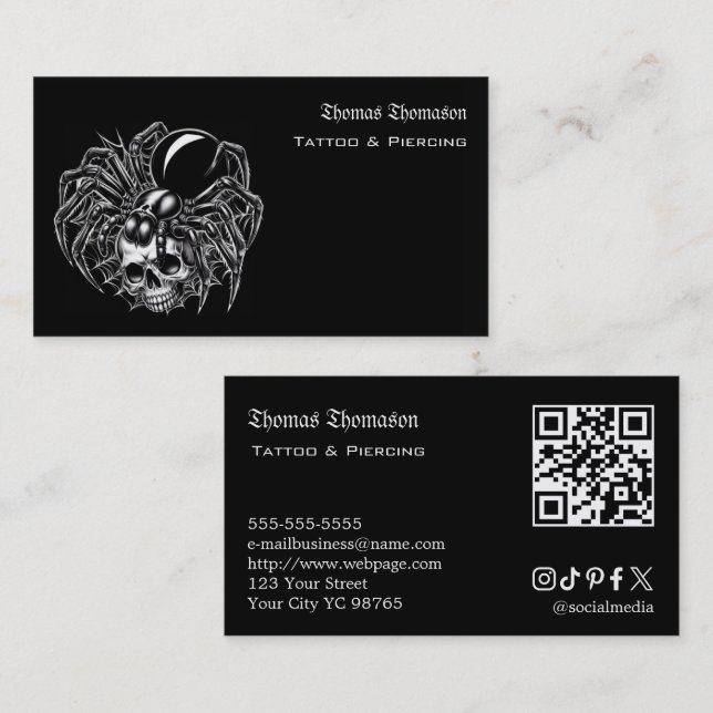 Carte De Visite Code QR d'artiste tatoueur  (Devant / Derrière)