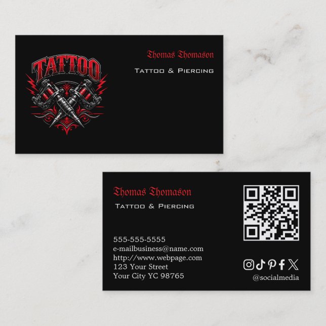 Carte De Visite Code QR d'artiste tatoueur  (Devant / Derrière)