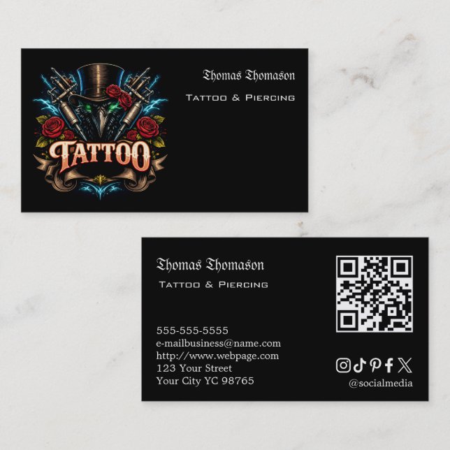 Carte De Visite Code QR d'artiste tatoueur  (Devant / Derrière)