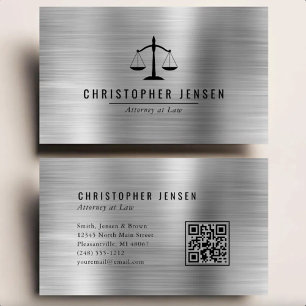 Carte De Visite Code QR d'avocat échelles noires Métal brossé arge