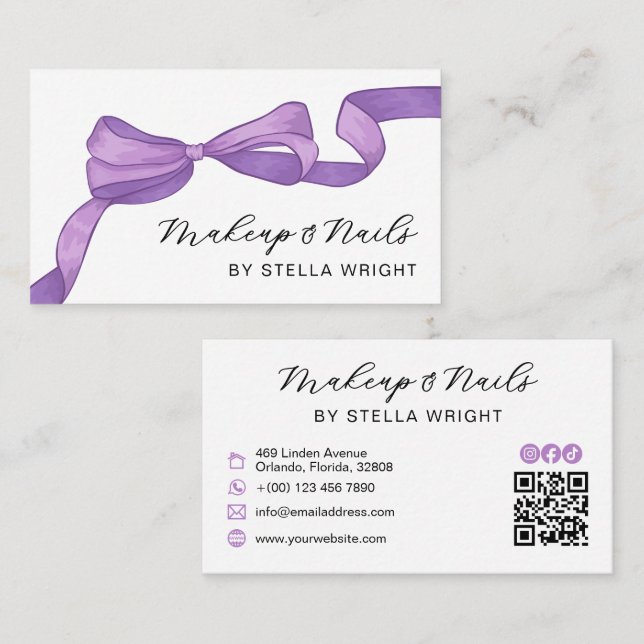 Carte De Visite Code QR de Beauté Arc-en-ciel Violet Coquette (Devant / Derrière)