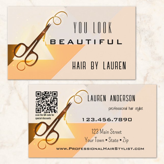 Carte De Visite Code QR de beauté de coiffeur professionnel  (Créateur téléchargé)