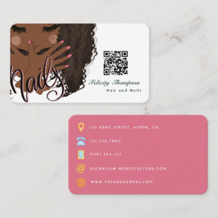 Carte De Visite Code QR de beauté d'un manucure afro-américain