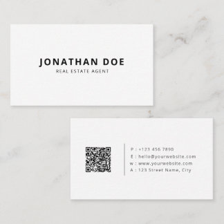 Carte De Visite Code QR de biens immobiliers minimaliste blanc mod