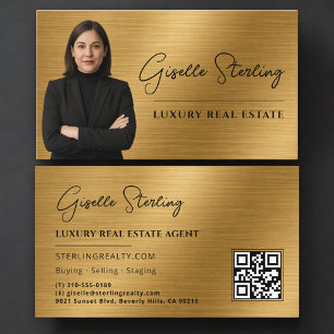 Carte De Visite Code QR de biens immobiliers Photo Métal Doré