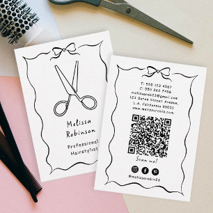 Carte De Visite Code QR de Black Scissors et Coquette Hairstylist