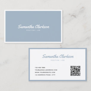 Carte De Visite Code QR de bordure de script bleu foncé simple