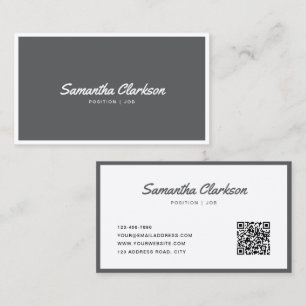 Carte De Visite Code QR de bordure de script gris foncé simple