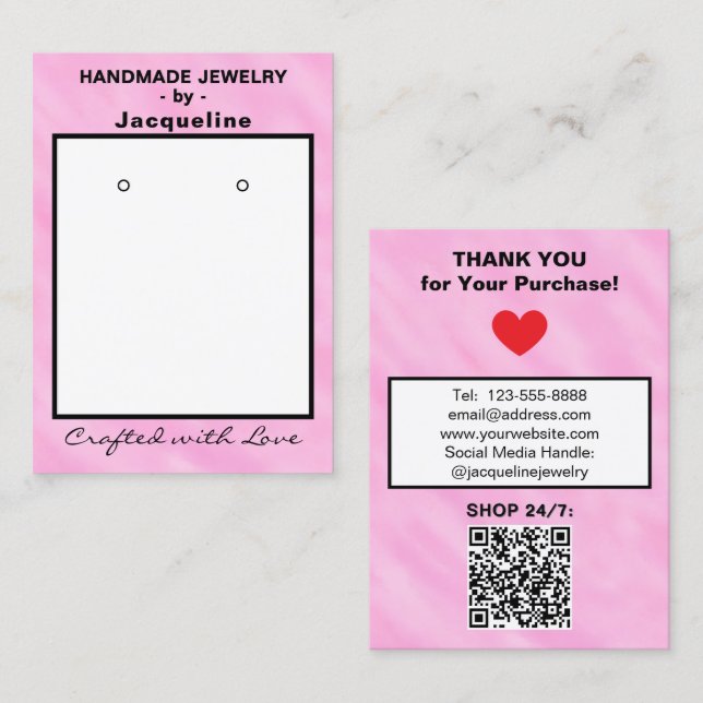 Carte De Visite Code QR de Boucles d'Oreilles Aquarelle Rose Blanc (Devant / Derrière)