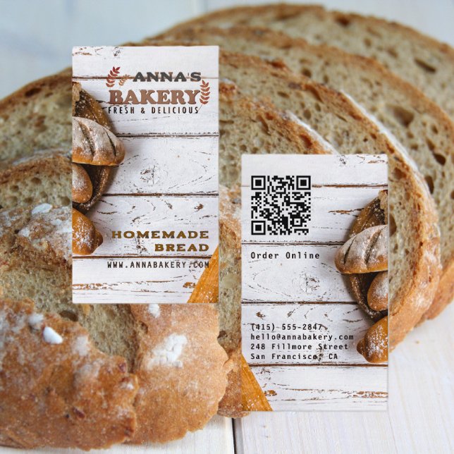 Carte De Visite Code QR de Boulangerie Locale Rustique Maison (Créateur téléchargé)