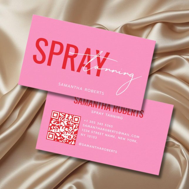 Carte De Visite Code QR de bronzage moderne rose (Créateur téléchargé)