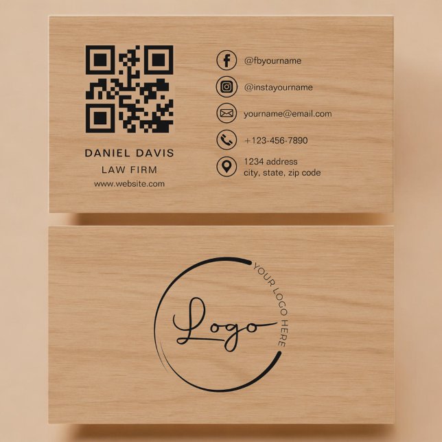 Carte De Visite Code QR de cabinet d'avocats Wood Professional (Créateur téléchargé)